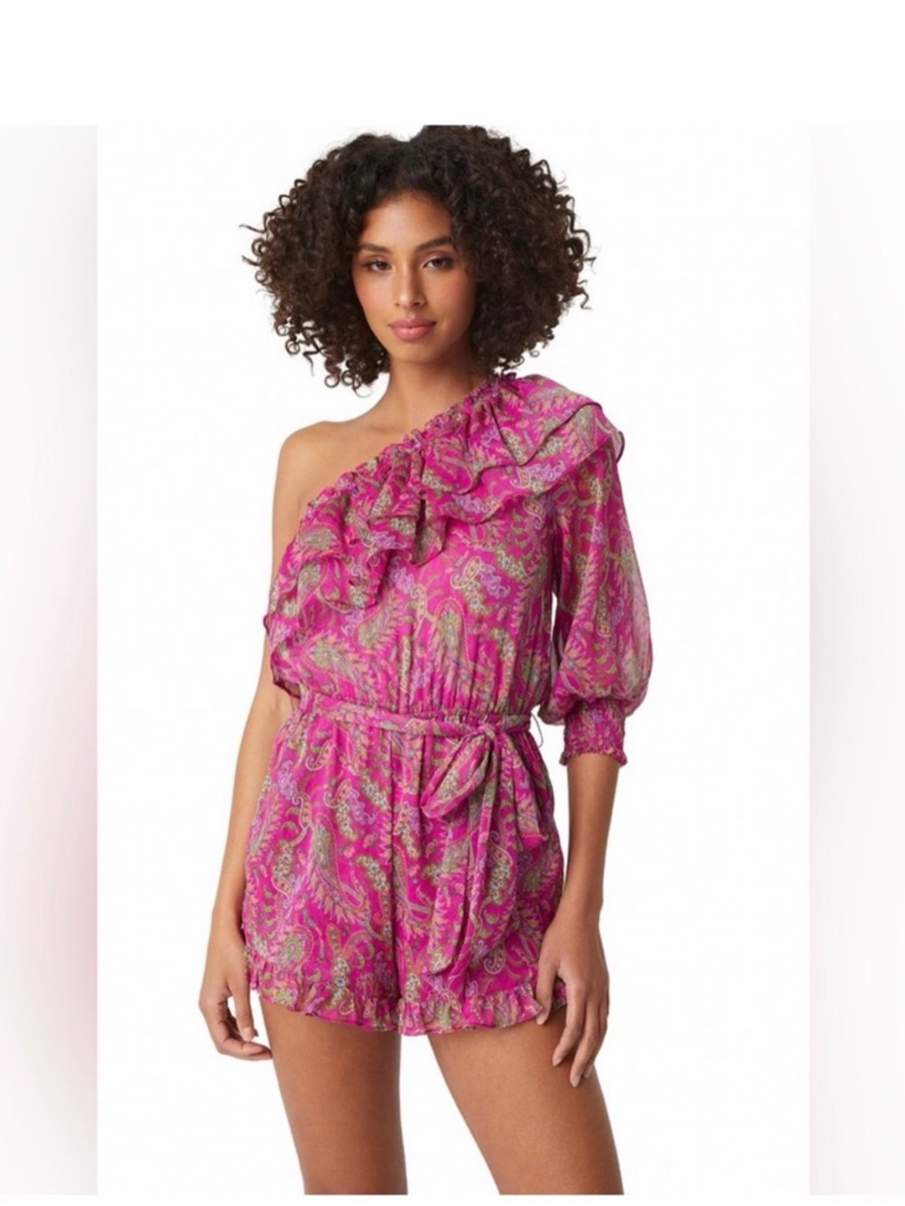 Misa Los Angeles Valaya Romper Paisley Fushia Chiffon NWT